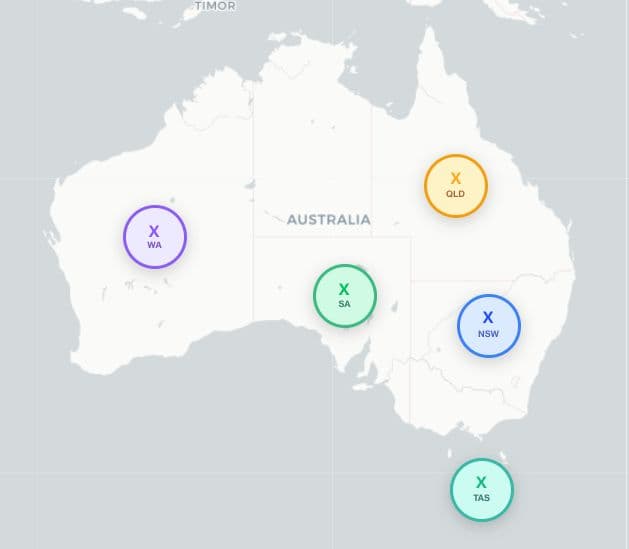 Carte interactive des fermes verifiees en Australie avec filtres par region
